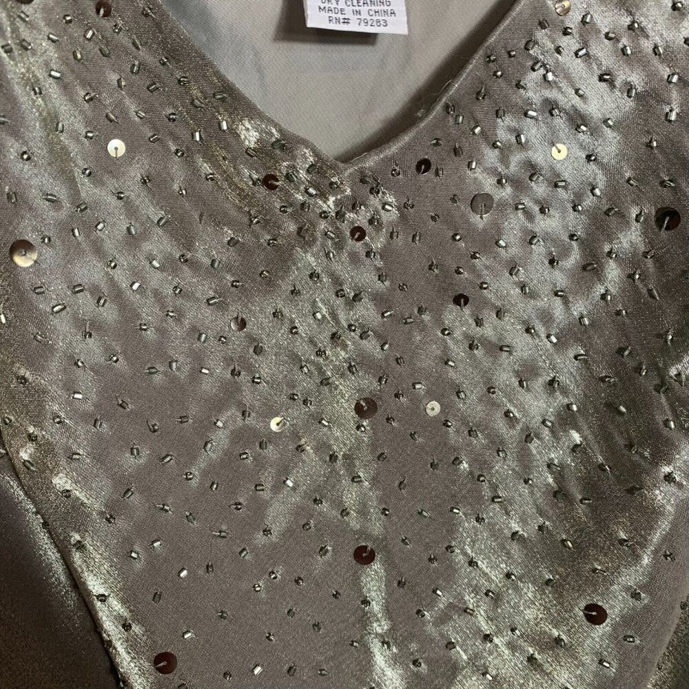 Alex Evenings Green Beaded Sequin Size 8 Jacketed Dress 2 Pc Sleeveless V neck - Picture 9 of 13